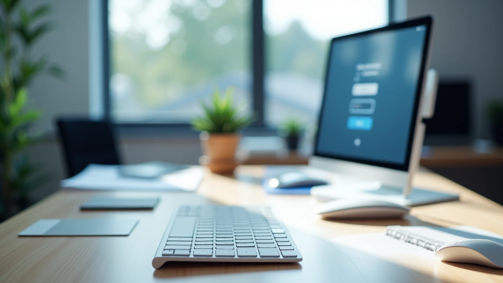 Desktop computer workspace with keyboard and mouse, representing secure password management