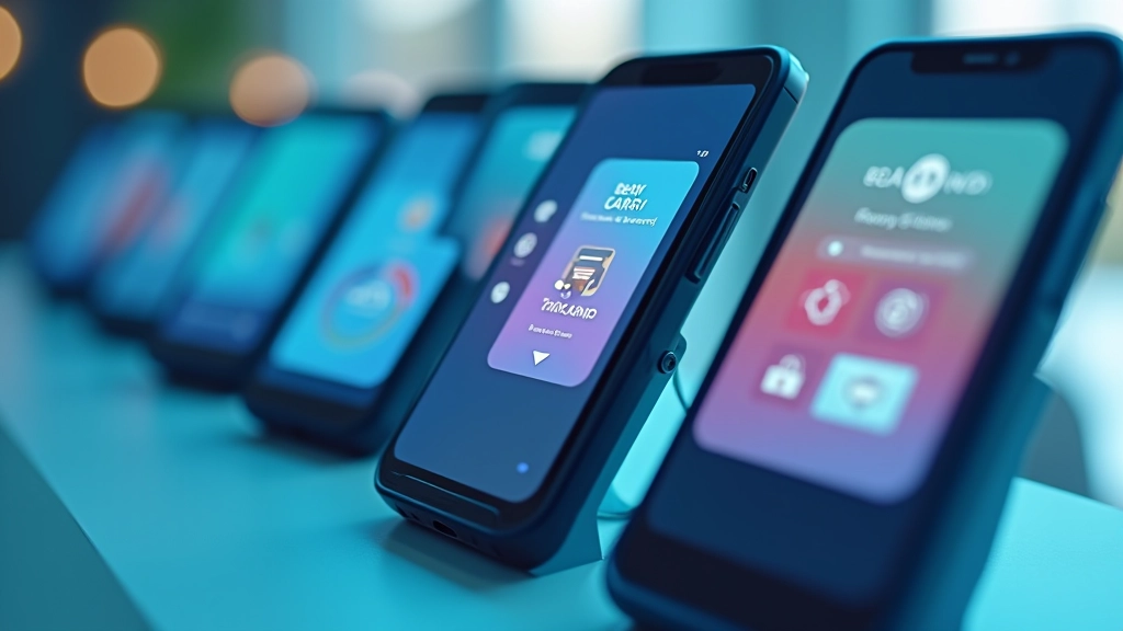 Multiple smartphone screens displaying different banking and shopping app icons, representing the need for unique passwords across accounts